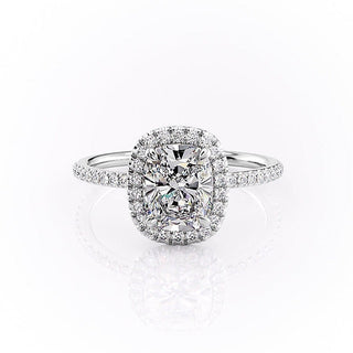 Bague de fiançailles en moissanite taille coussin allongée 2,0 ct sertie de pavés 