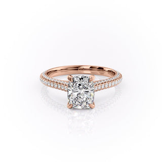 Bague de fiançailles en moissanite à taille coussin allongée de 2,0 ct avec pavé sur trois côtés