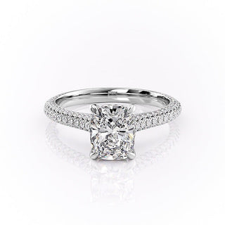 Bague de fiançailles en moissanite à taille coussin allongée de 2,0 ct avec pavé sur trois côtés