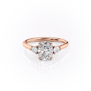 Bague de fiançailles en diamants Moissanite taille coussin allongée de 2,0 ct à trois pierres 