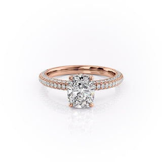 Bague de fiançailles en moissanite à triple pavé taille coussin allongée de 2,0 ct 