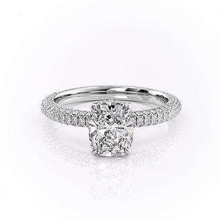 Bague de fiançailles en moissanite à triple pavé taille coussin allongée de 2,0 ct 