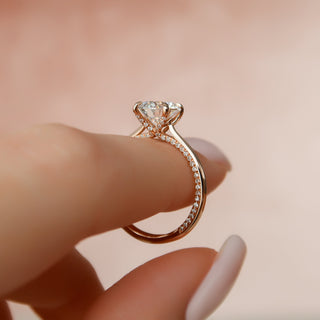 Bague de fiançailles unique pavée de diamants CVD taille ronde de 2,0 à 4,0 ct