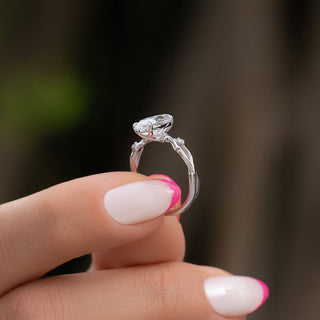 Anillo de compromiso con ramita de diamante CVD de talla marquesa de 2,0 a 4,0 quilates