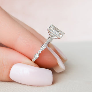 1.0 - 3.0 CT Emerald Cut CVD Diamond Milgrain Setting Engagement Ring