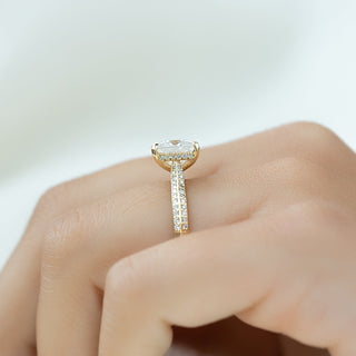 Bague de fiançailles avec diamants taille princesse CVD de 1,0 à 3,0 ct, style halo caché et pavé