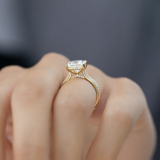 Bague de fiançailles avec diamants taille princesse CVD de 1,0 à 3,0 ct, style halo caché et pavé