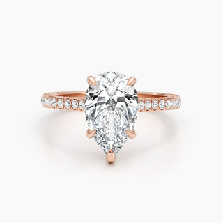 Bague de fiançailles pavée de diamants cultivés en laboratoire avec halo caché de 2,51 ct en forme de poire F-VS 