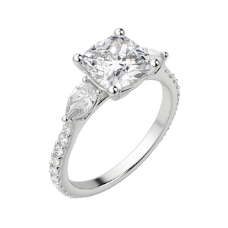 2.54 CT Cushion Three Stone Moissanite Diamond Engagement Ring