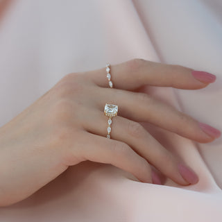 Bague de fiançailles avec halo caché et pavé de diamants CVD taille coussin de 1,0 à 3,0 ct