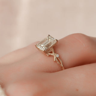 1.0 - 3.0 CT Emerald Cut CVD Diamond Twig Setting Engagement Ring