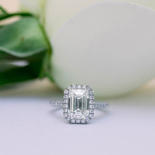 2.15 CT Emerald Cut Moissanite Halo Pave Diamond Engagement Ring - ELITE CARAT