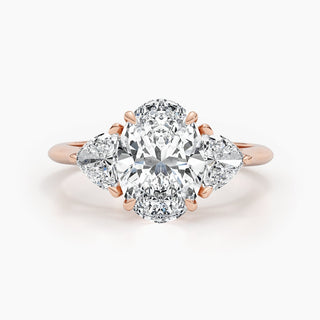 Bague de fiançailles avec diamants ovales F-VS de 2,7 ct cultivés en laboratoire à trois pierres 