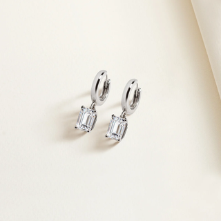 Emerald Cut Diamond Drop Moissanite Earrings For Women