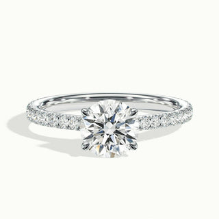 Anillo de compromiso con diamantes de moissanita pavé de talla redonda de 1,0 ct