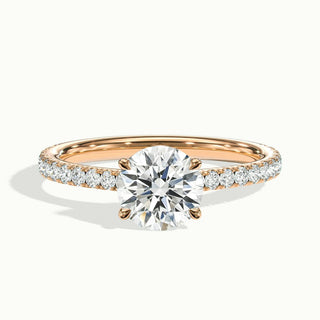 Anillo de compromiso con diamantes de moissanita pavé de talla redonda de 1,0 ct