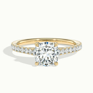 Bague de fiançailles en moissanite pavée de diamants taille coussin de 1,0 ct