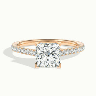 Bague de fiançailles en moissanite pavée de diamants taille princesse de 1,50 ct