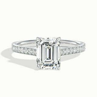 2.0CT Emerald Cut Channel Set Pave Moissanite Diamond Engagement Ring