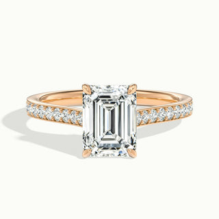 Bague de fiançailles pavée en diamant taille émeraude et moissanite de 1,0 ct