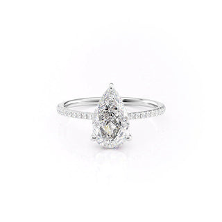 1.50-3.50  CT Pear CVD Diamond Hidden Halo Engagement Ring With Pave Setting