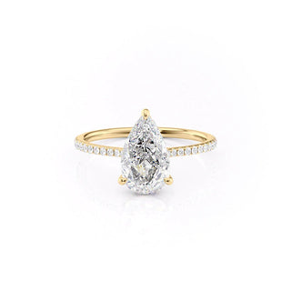 1.50-3.50  CT Pear CVD Diamond Hidden Halo Engagement Ring With Pave Setting