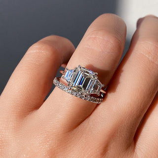 1.91 CT Emerald Cut Three Stone Moissanite Engagement Ring