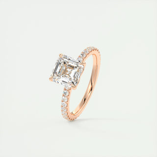 Anillo de compromiso con diamantes Asscher de 1,0 a 3,0 ct con engaste pavé