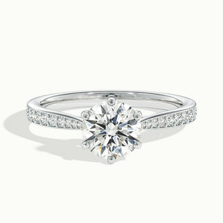 Bague de fiançailles en moissanite à taille ronde et pavée de 1,0 ct