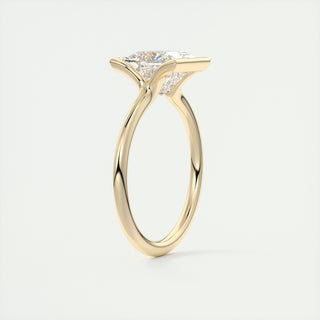 2CT Princess Half Bezel Moissanite Diamond Solitaire Engagement Ring In 18K Yellow Gold