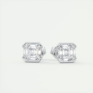 1.0 CT Asscher Half Bezel Solitaire G/VS Lab Grown Diamond Earrings