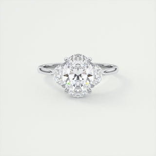 2.0CT Oval Four Prong Moissanite Diamond Three Stone Engagement Ring