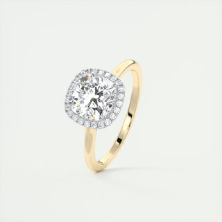 2CT Cushion Halo Moissanite Diamond Two Tone Engagement Ring With Solitaire Setting