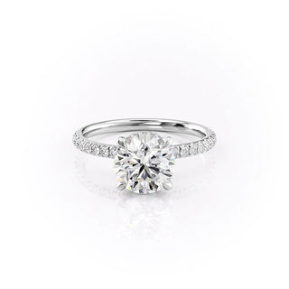 Bague de fiançailles avec halo caché en diamant rond F/VS1 CVD de 1,50 CT à 3,50 CT avec sertissage pavé