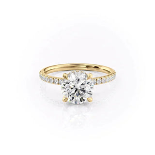 Anillo de compromiso con halo oculto de diamantes CVD redondos F/VS1 de 1,50 ct a 3,50 ct con engaste pavé