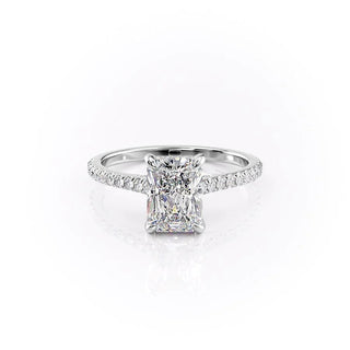 1.0-3.0 Radiant CVD Diamond Hidden Halo Engagement Ring With Pave Setting