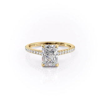 1.0-3.0 Radiant CVD Diamond Hidden Halo Engagement Ring With Pave Setting