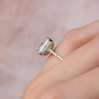 Bague de fiançailles avec halo caché en diamant CVD radiant 1,0-3,0 avec sertissage pavé