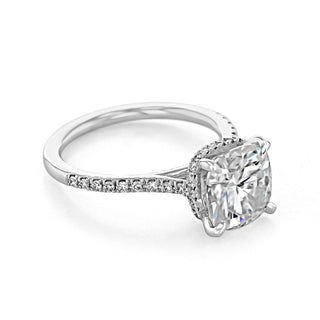 2.50CT Cushion Hidden Halo Moissanite Engagement Ring - ELITE CARAT