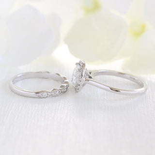 1.50CT Cushion Cut Moissanite Halo Bridal Engagement Ring Set