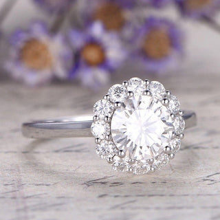 1.20CT Floral Round Brilliant Cut Halo Engagement Ring - ELITE CARAT