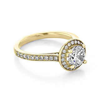 1.0CT Round Cut Halo Moissanite Engagement Ring in 18K Yellow Gold - ELITE CARAT