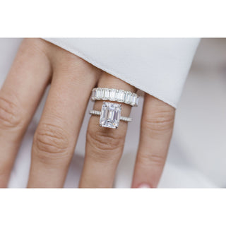 3.80CT Emerald Cut Hidden Halo Moissanite Engagement Ring - ELITE CARAT