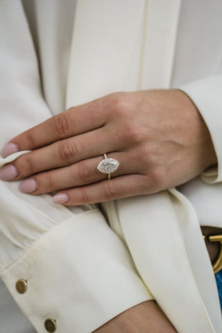 Bague de fiançailles en moissanite taille marquise de 1,75 ct avec halo et pavé