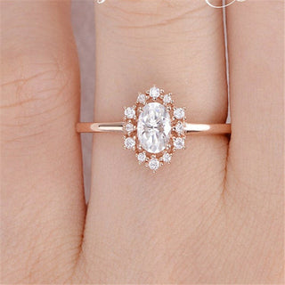 1.0CT Oval Cut Rose Gold Cluster Moissanite  Engagement Ring - ELITE CARAT