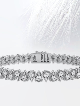 Bracelet tennis en or massif 14 carats avec diamants et moissanite taille poire