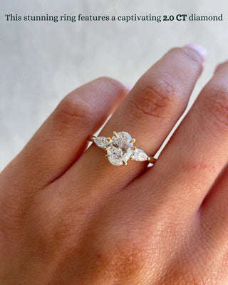 Bague de fiançailles à trois pierres avec diamants ovales CVD de 1,0 à 3,0 ct