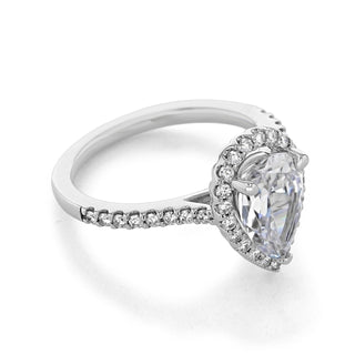 1.80ct Pear Cut Halo Moissanite Solitaire Engagement Ring - ELITE CARAT