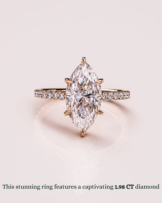 1.0- 3.98 CT Marquise CVD Diamond Hidden Halo Pave Setting Engagement Ring