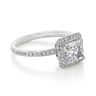 Bague de fiançailles en diamants pavés en moissanite princesse halo de 1,5 ct pour femme